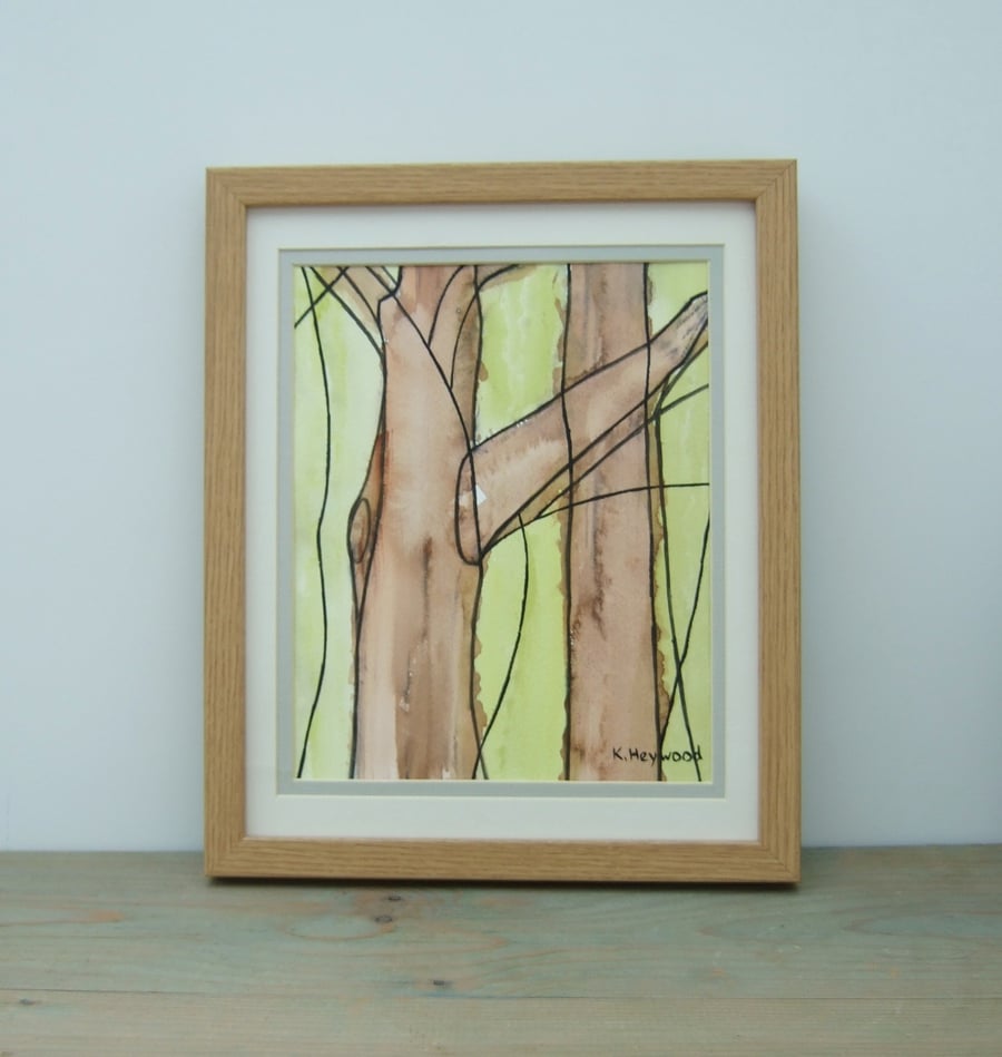 Original Watercolour, Framed Painting, Tree Bark 3