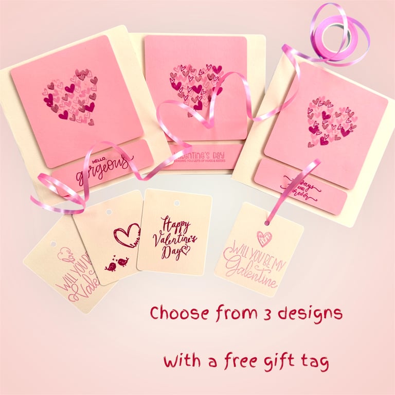 Pink valentines cards, hearts and love, hugs, kisses, free gift tag, anniversary