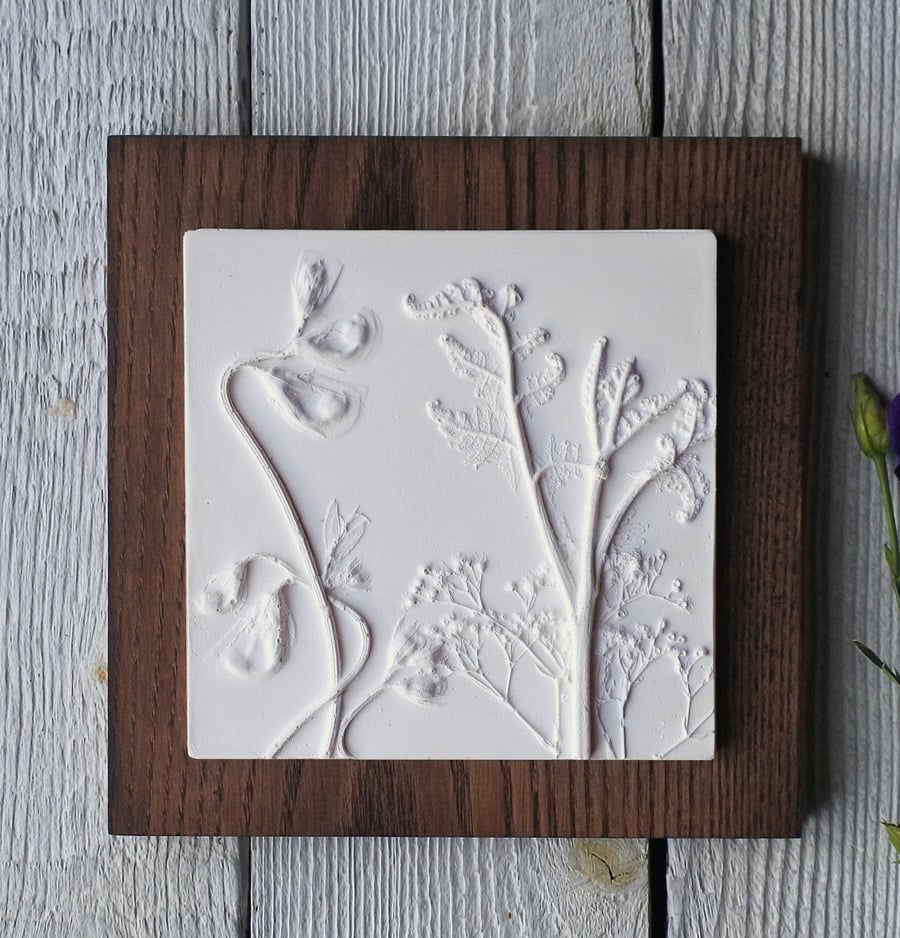Sweet Peas, Fern & Ladies Mantle Plaster Cast Wall Plaque