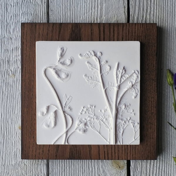Sweet Peas, Fern & Ladies Mantle Plaster Cast Wall Plaque