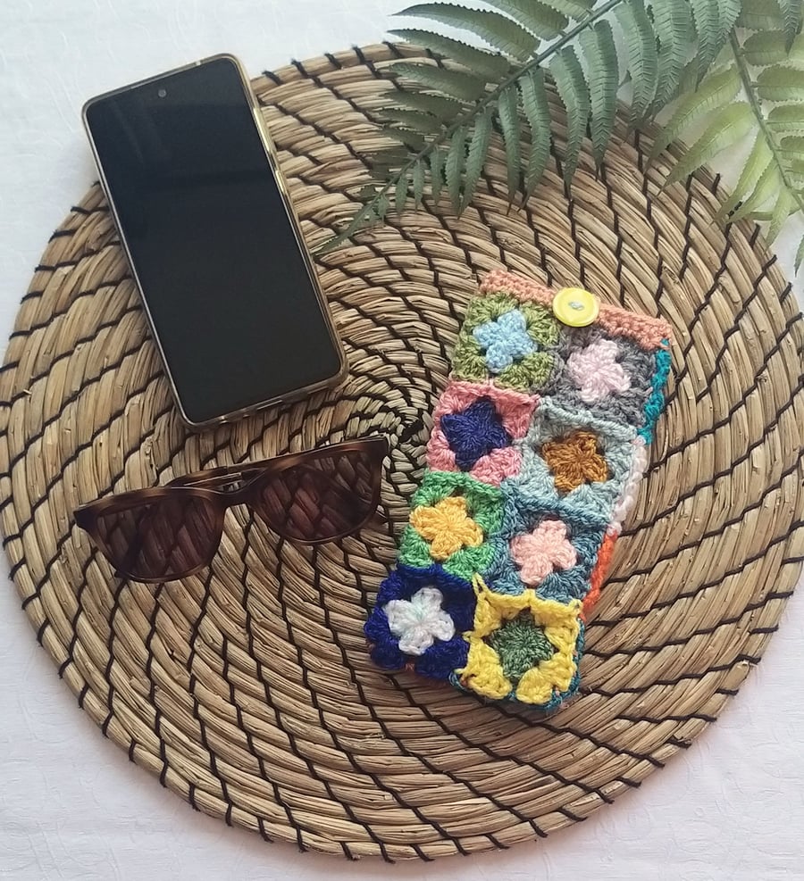 Crochet Glasses Phone Case Pouch Peach