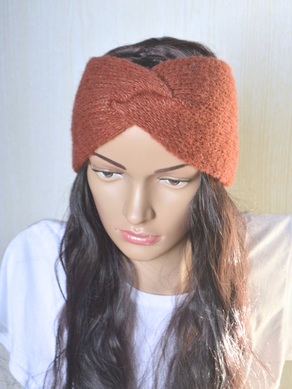 Knitted Headband Earwarmer Soft Alpaca Silk Burnt Copper Letterbox Gift