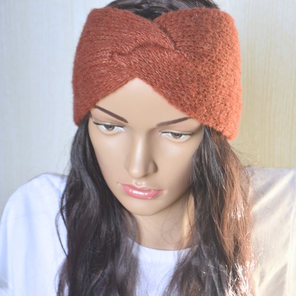 Knitted Headband Earwarmer Soft Alpaca Silk Burnt Copper Letterbox Gift