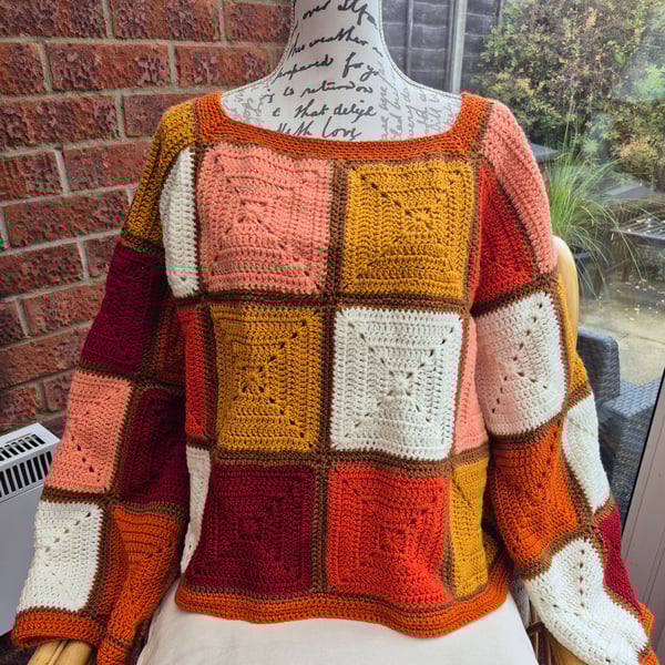 Handmade Crochet  Patchwork Jumper 