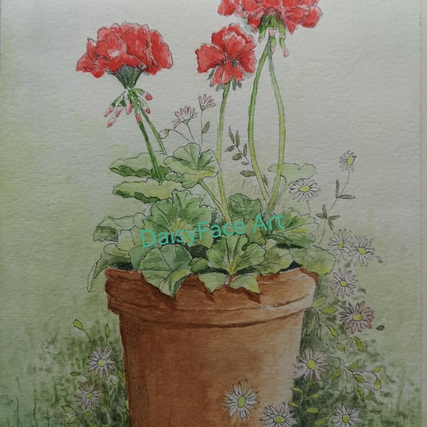 Red Geranium giclee print from original watercolour painting by Elaine Curtis