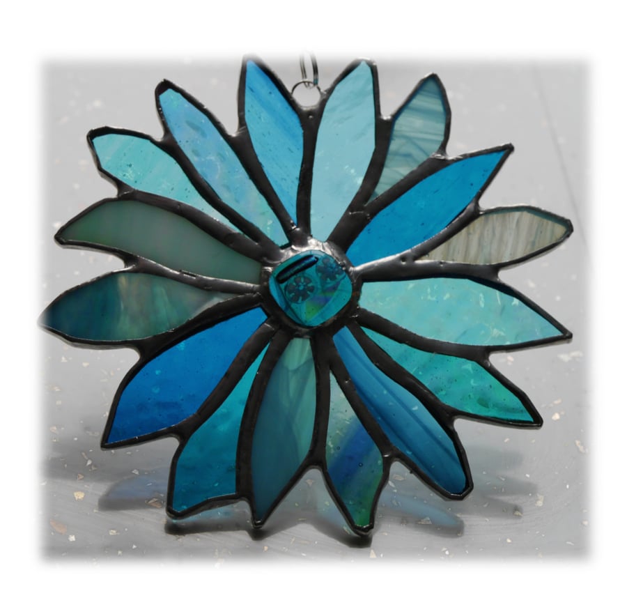 Sea Blue Flower Stained Glass Suncatcher 011