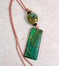 Handprinted Mixed Media Fern Leaf Pendant With a Ceramic Stone And Copper Chain - Image 3