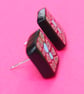Modern Style Cubist Pattern Ear Studs - Polymer Clay - Silver - Handmade - Image 2