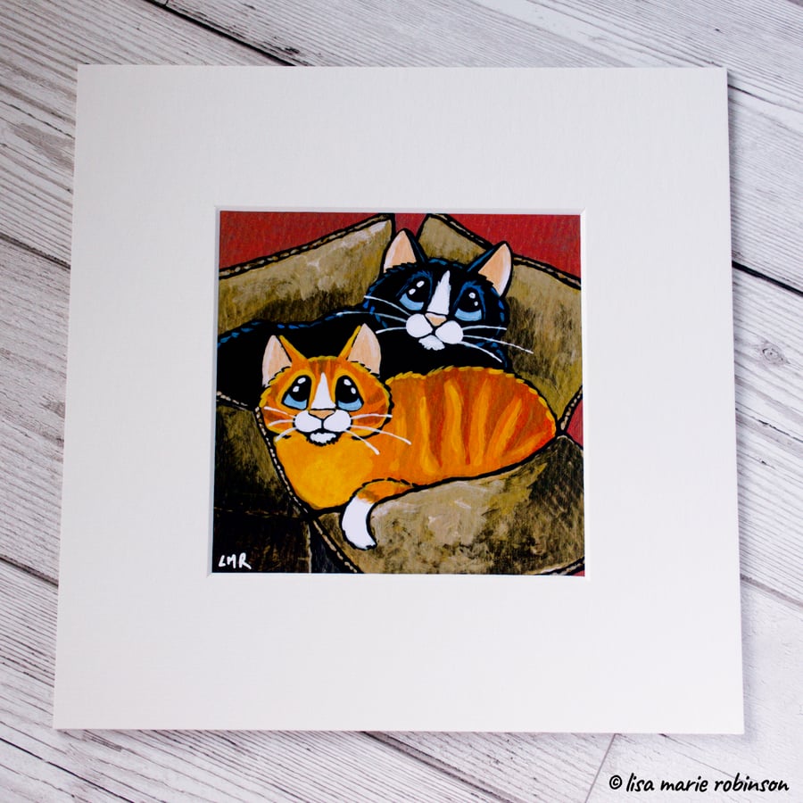 Cats in a Cardboard Box Mounted Print