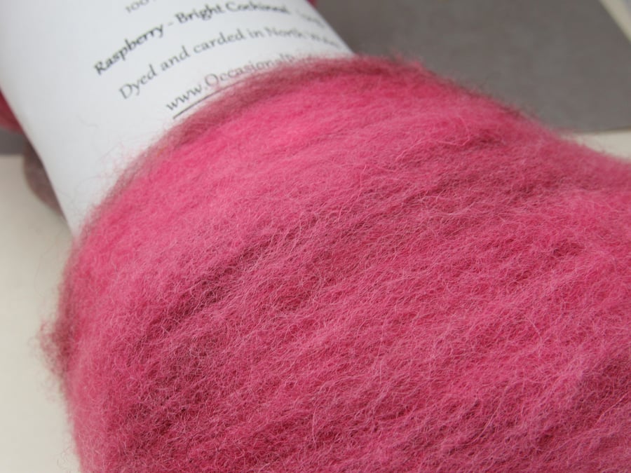 50g Raspberry Pink Cochineal Naturally Dyed Shetland Wool Batt