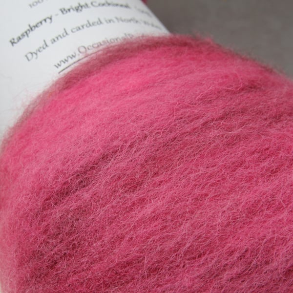 50g Raspberry Pink Cochineal Naturally Dyed Shetland Wool Batt