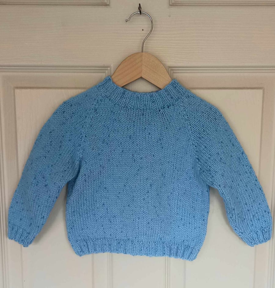Hand knitted baby jumper pastel blue baby spot dk 10-18 months