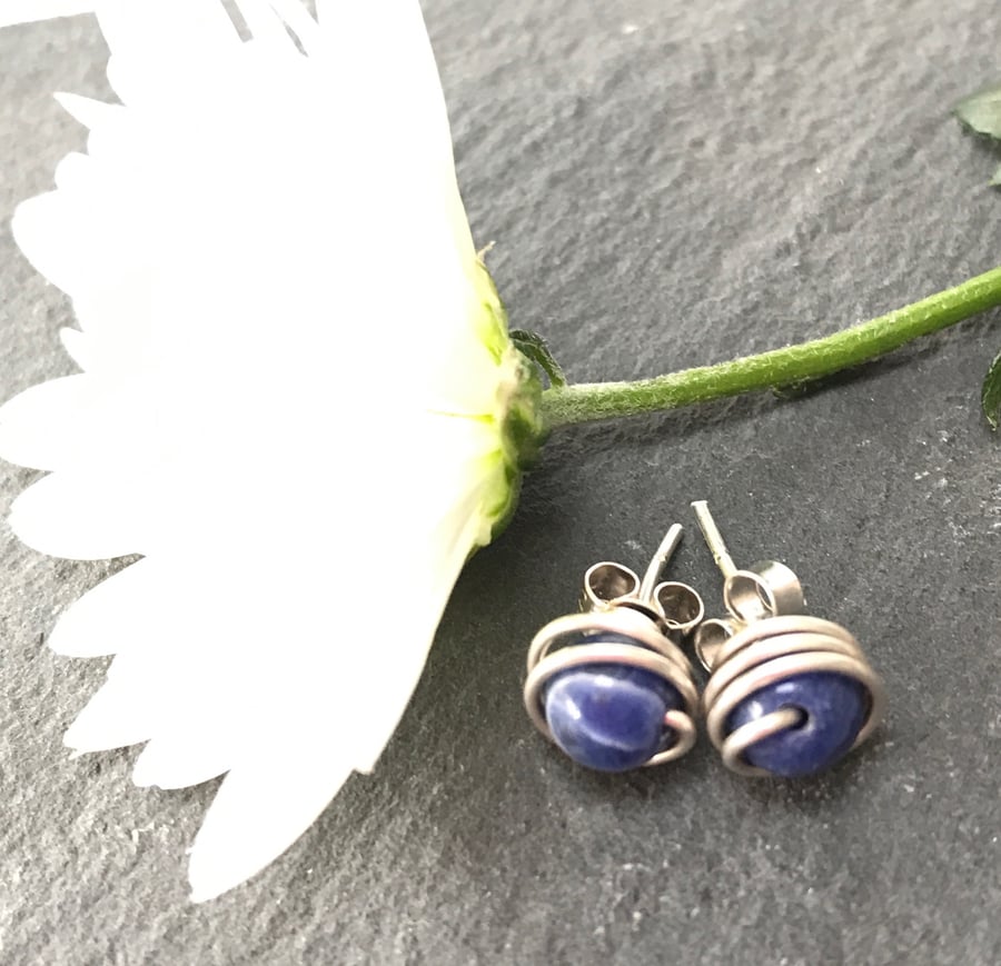 Sterling Silver Sodalite Stud Earrings
