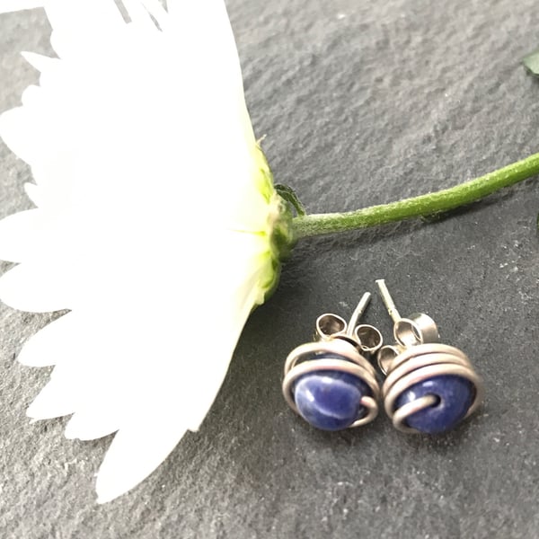 Sterling Silver Sodalite Stud Earrings