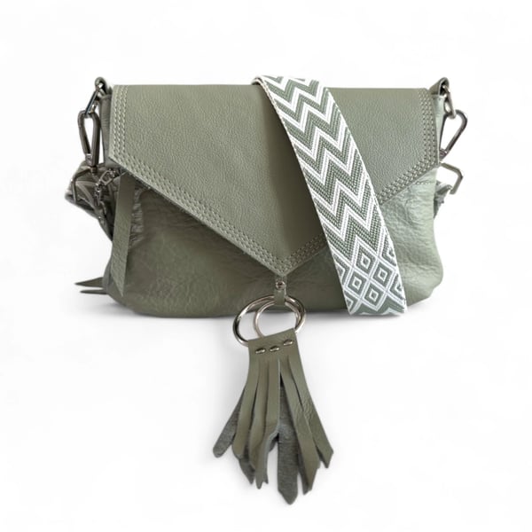 Olivia - Sage Green Leather Crossbody Bag - Sustainable & Eco Friendly