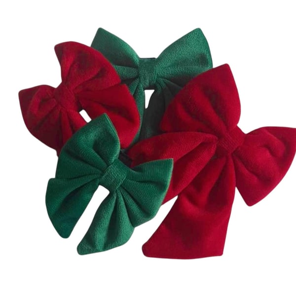 Luxury Red & Green Dog Christmas Sailor Bow Tie Small & Large