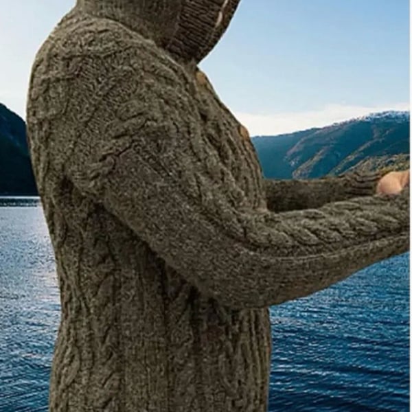 Made To Order Hand Knitted, Aran Shetland Wool, Longer Length Hooded Jacket,