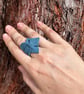 Upcycled Blue Leather Heart Ring & Mantra Pouch - Image 2