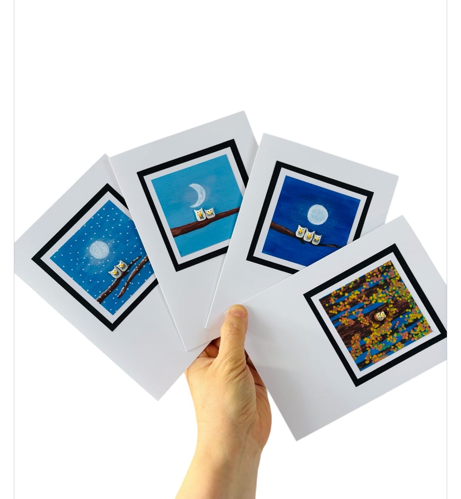 Little Owl Autumn Winter set of 4 Cards