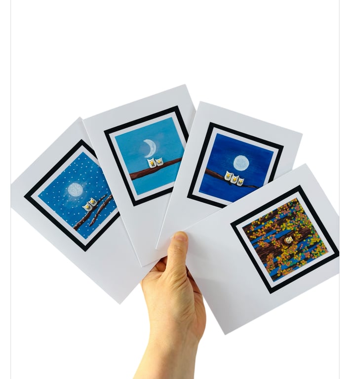 Little Owl Autumn Winter set of 4 Cards