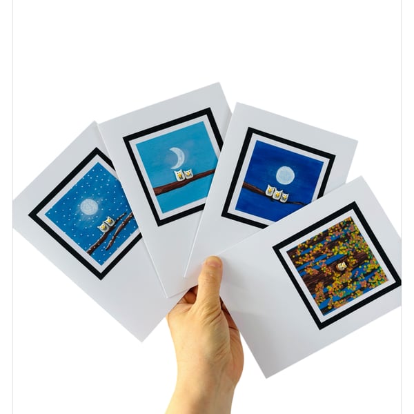 Little Owl Autumn Winter set of 4 Cards