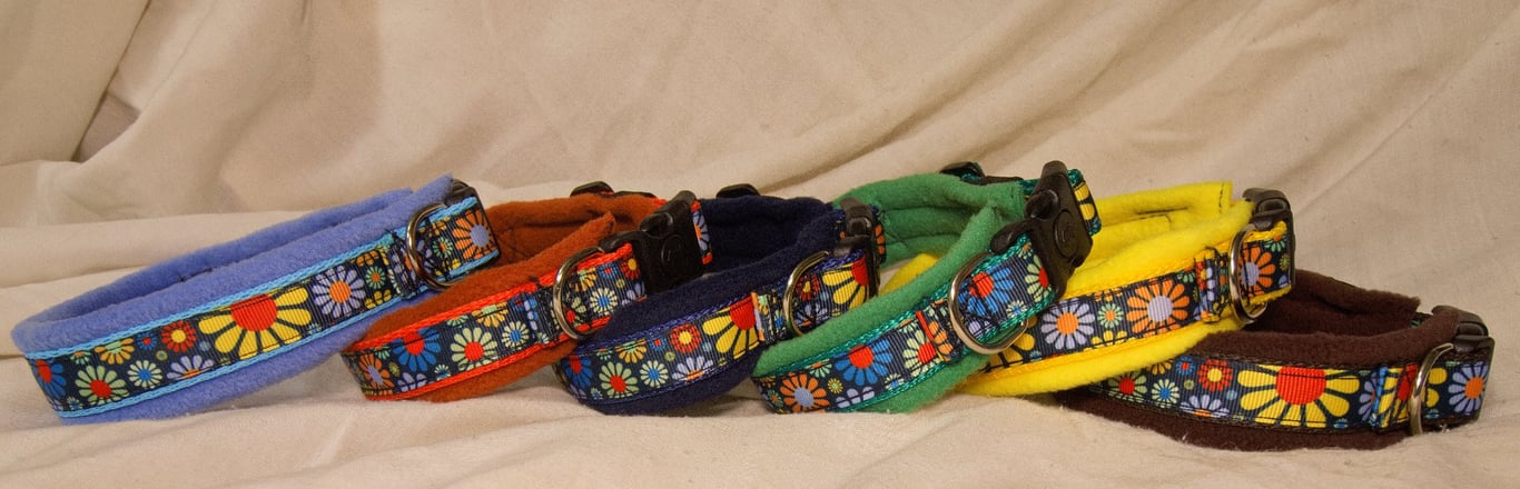 Luxury Flowers Pattern Dog Collar, Adjustable & Various Fleece Lining colours 