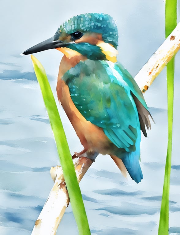 Print of Original Water Colour A4 Kingfisher On The Fens 