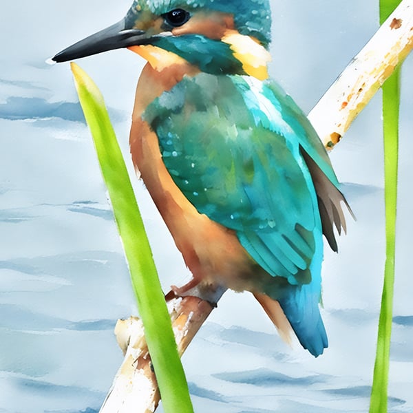 Print of Original Water Colour A4 Kingfisher On The Fens 