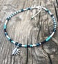 Blue Beaded & Conch Shell Anklet. Sterling Silver.  - Image 10