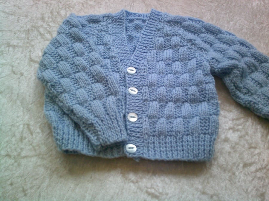 Basketweave 20 inch Blue V Neck Cardigan