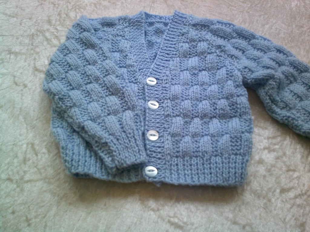 Basketweave 20 inch Blue V Neck Cardigan
