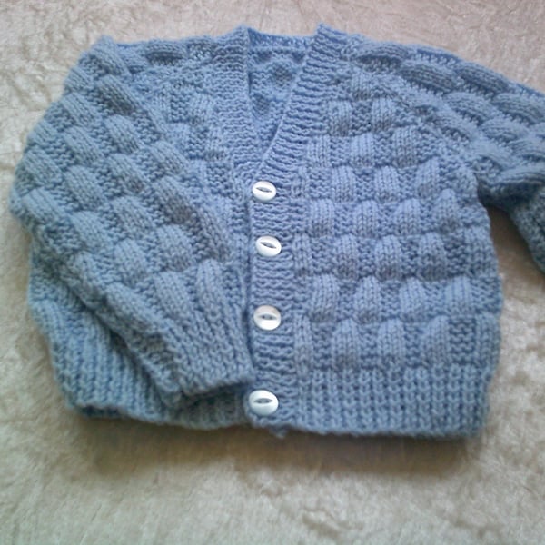 Basketweave 20 inch Blue V Neck Cardigan