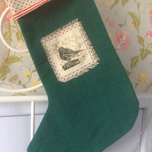 Hand Printed Christmas Stocking