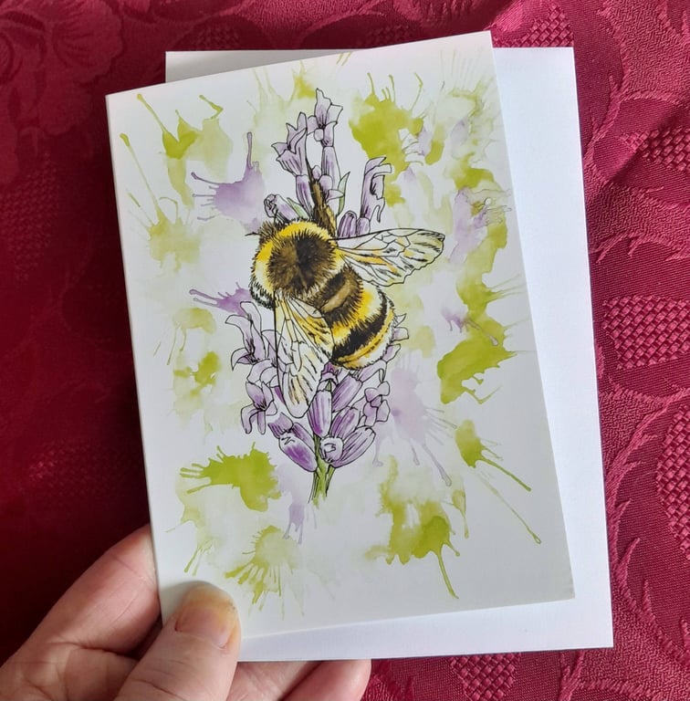 A6 Art Greetings Card, Bee on Lavender