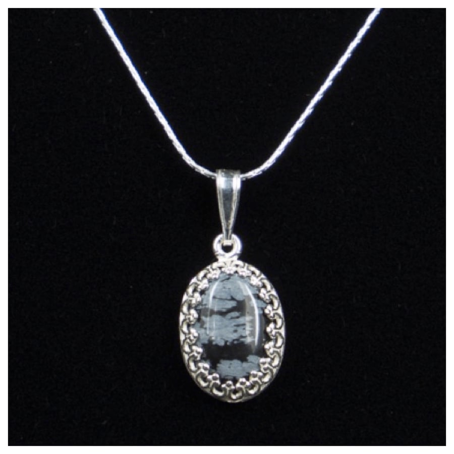Snowflake obsidian gemstone pendant necklace, Capricorn gift. 