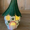 Embroidered felt tea light pumpkin fairy house