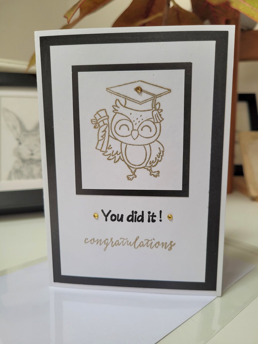 Graduation congratulations gold owl handmade card