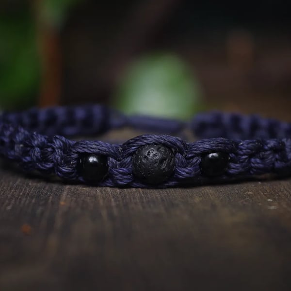 Men's bracelet with Black Tourmaline and lava stone in dark navy