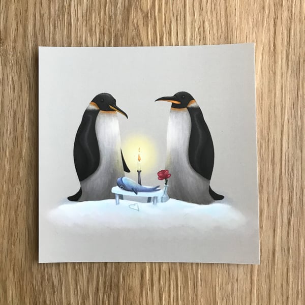 Penguins Square Post Card Print