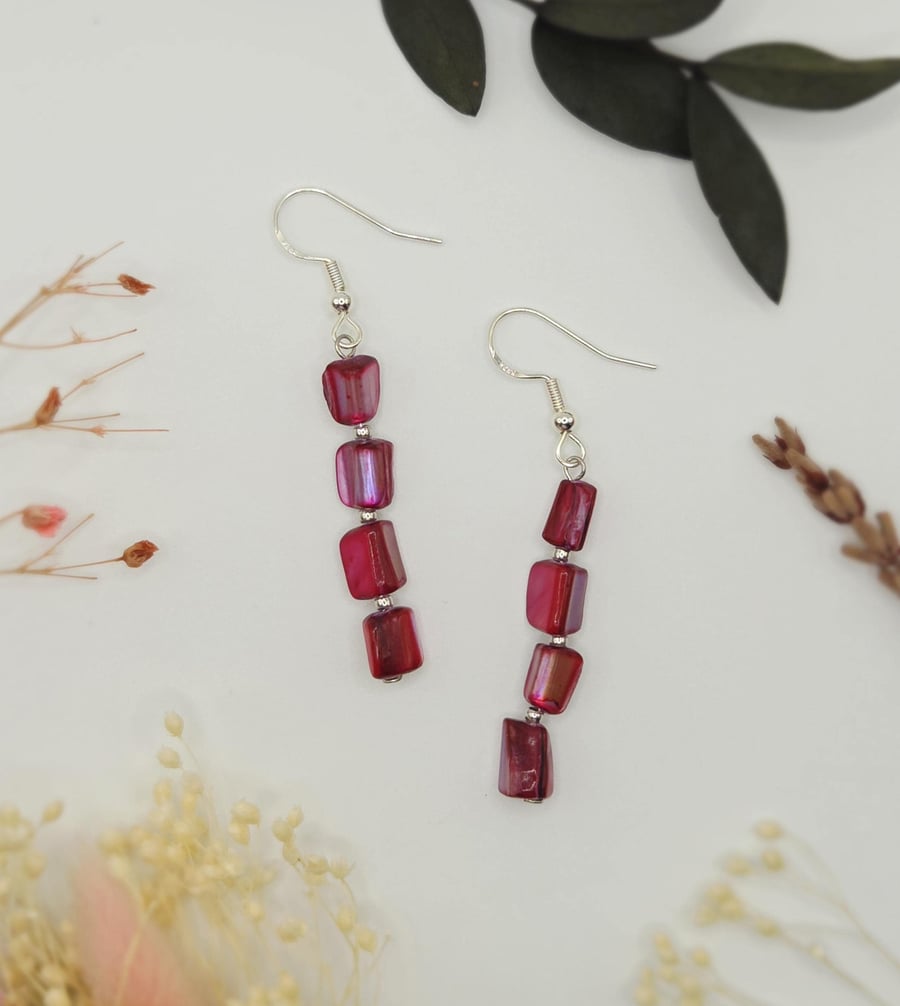 Sterling Silver Pink Mother of Pearl Dangle Earrings