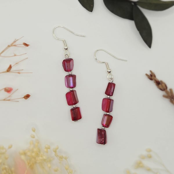 Sterling Silver Pink Mother of Pearl Dangle Earrings