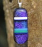 Handmade Blue and purple dichroic banded pendant, fused glass necklace  SKU F38 - Image 8
