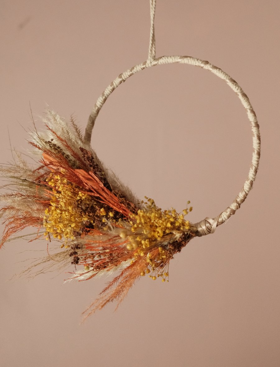 Dried Flower Hoop in Natural, Rust & Yellow Colours 20cm