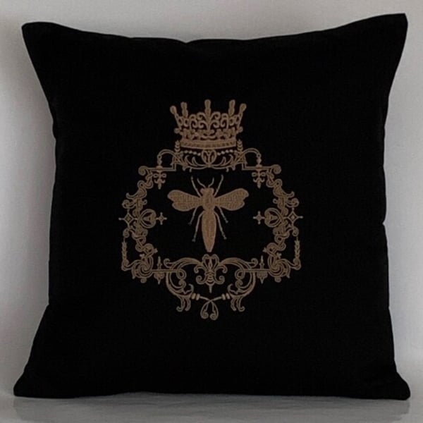 Rose Gold Queen Bee Embroidered Cushion Cover BLACK 