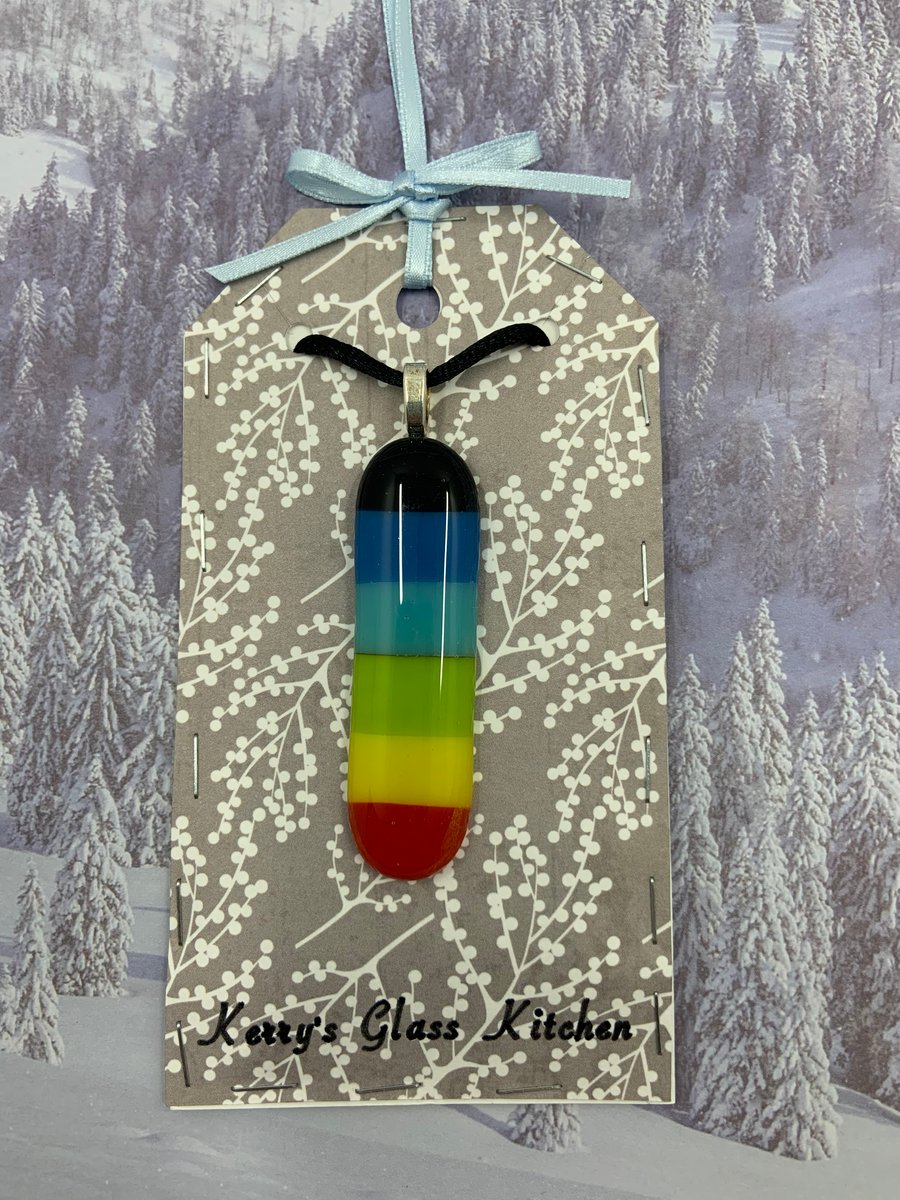 Hand Made Rainbow Fused Glass pendant.
