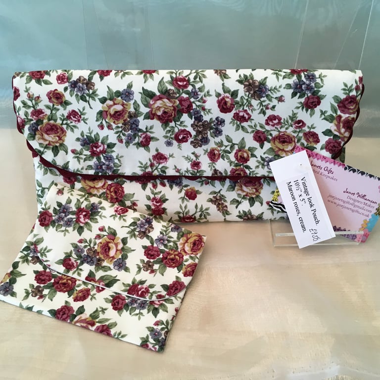  Cream and Maroon Pouch or Handbag. Vintage Look.