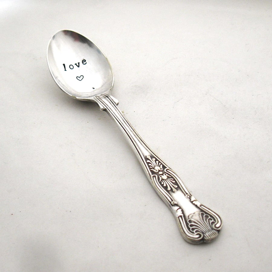 Love, handstamped vintage coffeespoon with heart