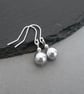 Simple Silver Grey Glass Pearl Drop Earrings - Round Light Grey Dangle Earrings  - Image 4