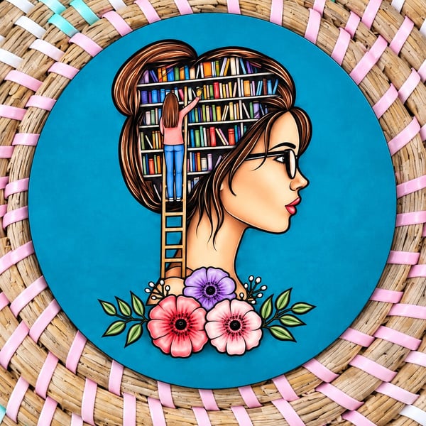 Book Lover Coaster – Woman Reading Bookshop Design – Librarian Gift – Bookish