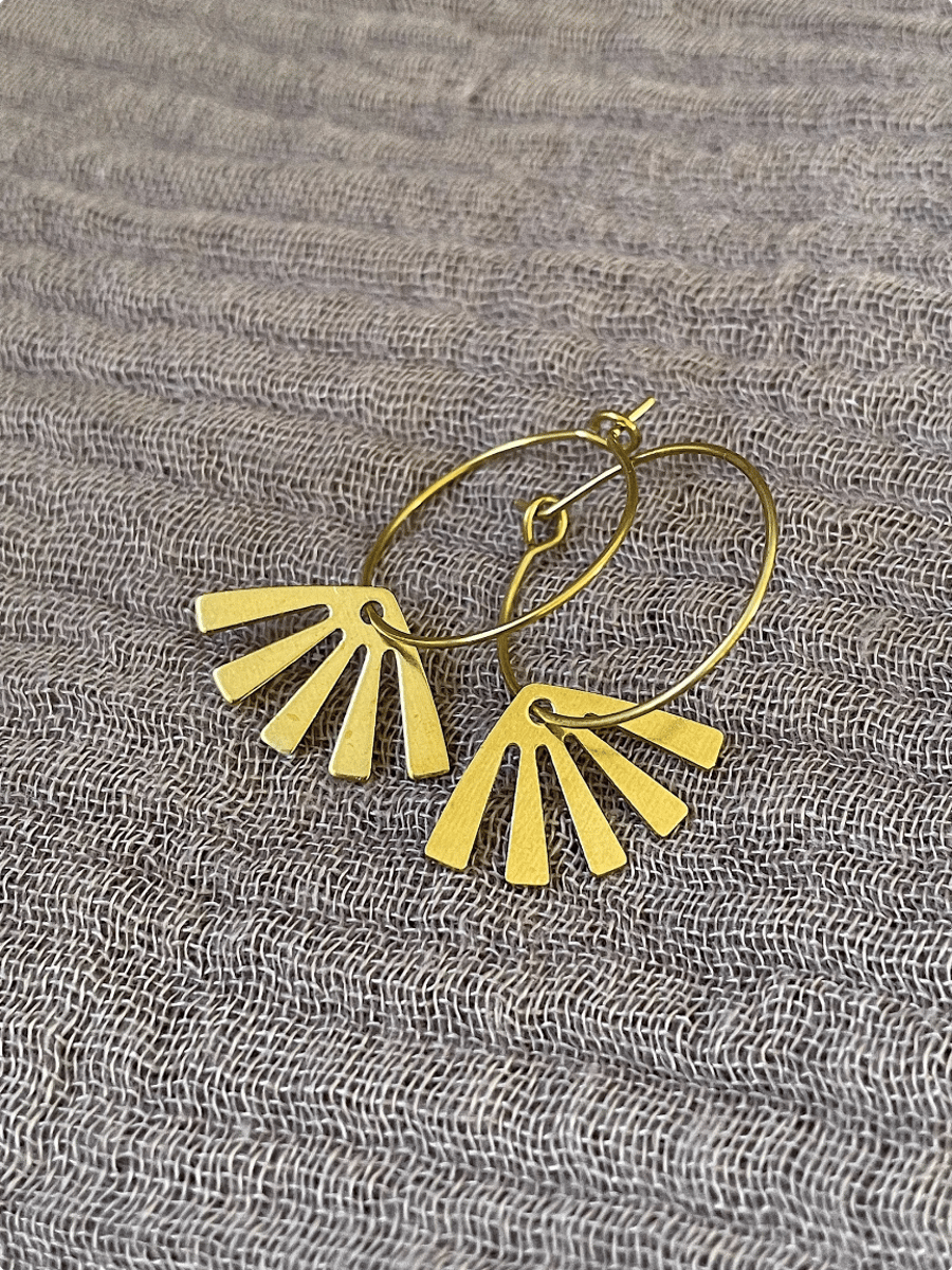 Gold charm hoop earrings, brass earrings, gift for her